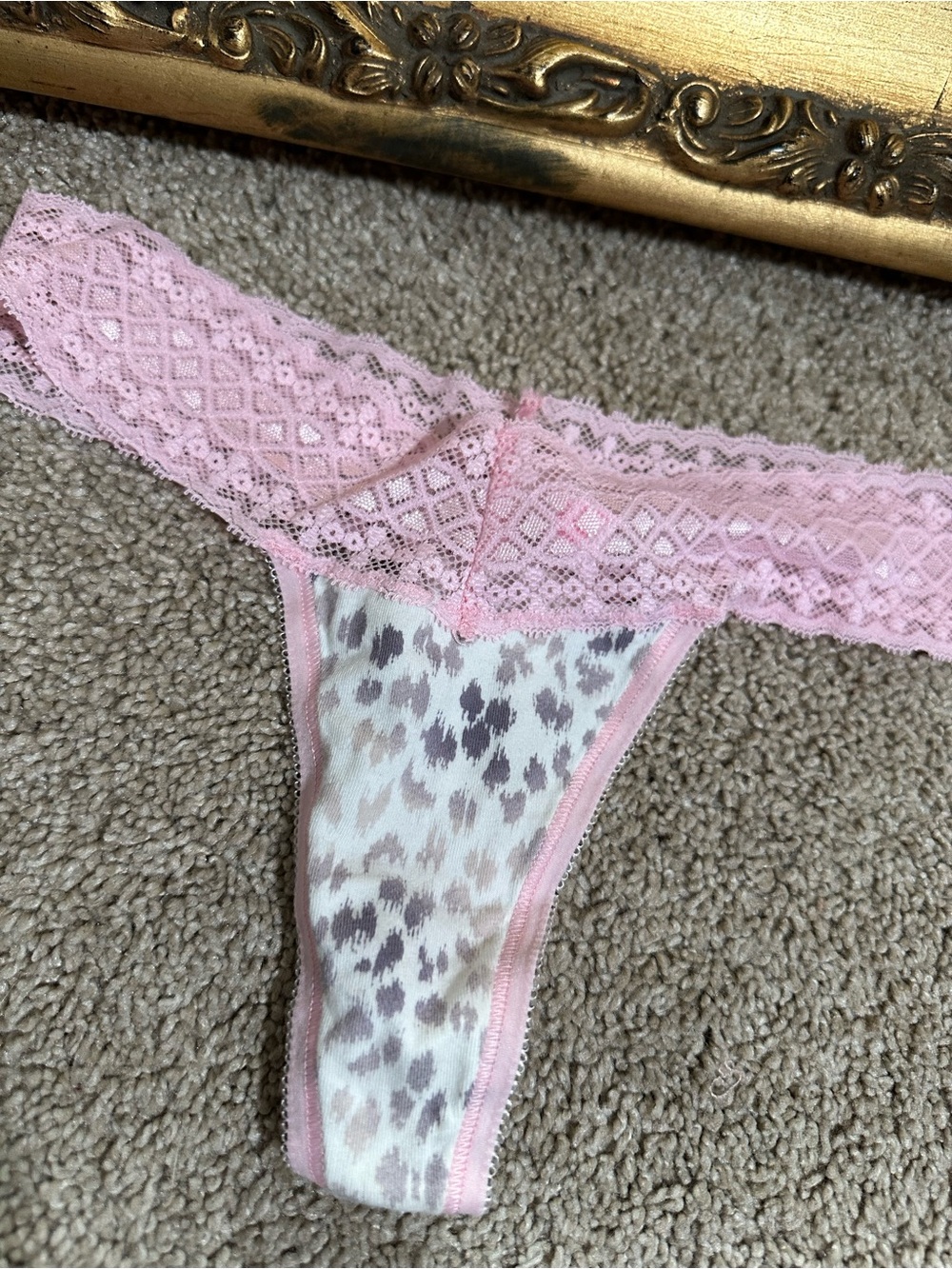 New Victoria's Secret 2010s Cotton Lingerie Low Rise Thong Metallic Animal Lace